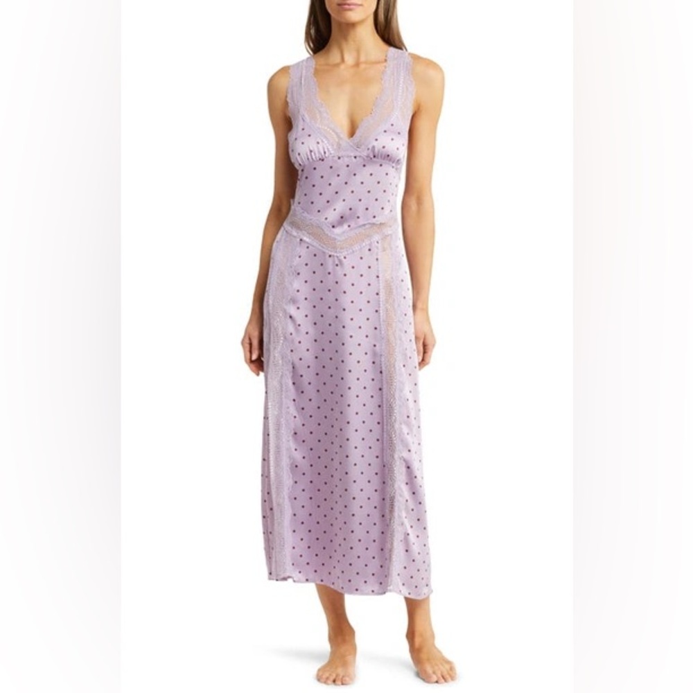 NWOT Free People Bad For You Print Lace Satin Dress Polka Dot Petal Combo XS